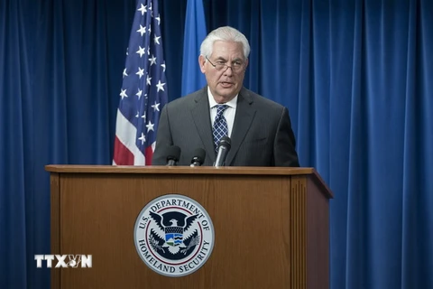 Ngoại trưởng Rex Tillerson phát biểu trong cuộc họp báo tại Washington, DC ngày 6/3. (Nguồn: EPA/TTXVN)