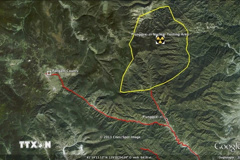 Bãi thử hạt nhân Punggye-Ri của Triều Tiên. (Nguồn: 38 North.Org/TTXVN)