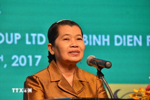 Bà Men Sam An, Phó Thủ tướng Chính phủ Hoàng gia Campuchia, phát biểu tại buổi lễ. (Ảnh: Chanh Đa/TTXVN)
