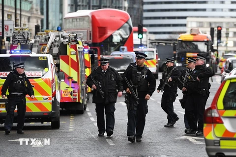 Cảnh sát Anh phong tỏa hiện trường vụ tấn công bên ngoài tòa nhà Quốc hội ở London ngày 22/3. (Nguồn: EPA/TTXVN)