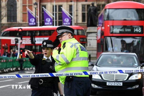 Cảnh sát Anh phong tỏa hiện trường vụ tấn công bên ngoài tòa nhà Quốc hội ở London ngày 22/3. (Nguồn: EPA/TTXVN)