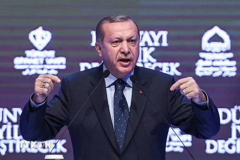 Tổng thống Tayyip Erdogan phát biểu tại Istanbul ngày 12/3. (Nguồn: AFP/TTXVN)