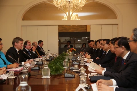 Thủ tướng Trung Quốc Lý Khắc Cường hội đàm với người đồng cấp nước chủ nhà Bill English. (Nguồn: radionz.co.nz)