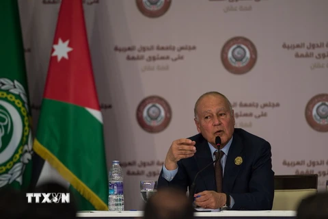 Tổng Thư ký Liên đoàn Arab Ahmed Abul Gheit tại cuộc họp báo ở Jordan ngày 29/3. (Nguồn: THX/TTXVN)