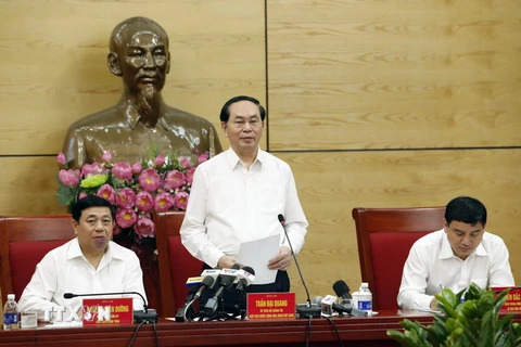 Chủ tịch nước Trần Đại Quang phát biểu kết luận buổi làm việc. (Ảnh: Nhan Sáng/TTXVN)