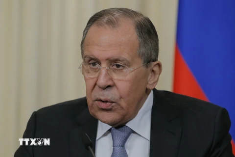 Ngoại trưởng Nga Sergei Lavrov tại cuộc họp báo ở Moskva, Nga. (Nguồn: EPA/TTXVN)