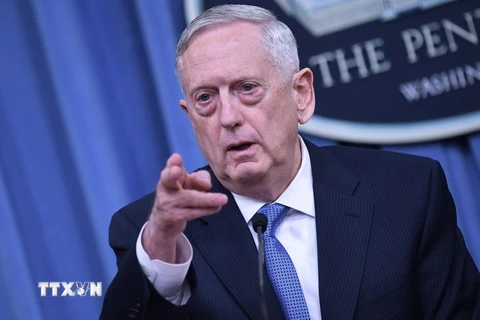 Bộ trưởng Quốc phòng Mỹ James Mattis trong cuộc họp ở Washington, DC ngày 11/4. (Nguồn: AFP/TTXVN)