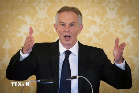 Cựu Thủ tướng Anh Tony Blair tại cuộc họp báo ở London ngày 6/7/2016. (Nguồn: AFP/TTXVN)
