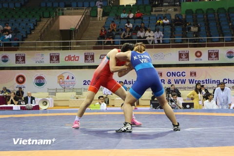 Nữ đô vật Việt Nam tham gia thi đấu ở hạng cân 60kg. (Ảnh: Huy Bình/Vietnam+)