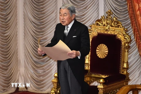 Nhật Hoàng Akihito phát biểu tại một sự kiện ở Tokyo ngày 4/1/2016. (Nguồn: AFP/TTXVN)