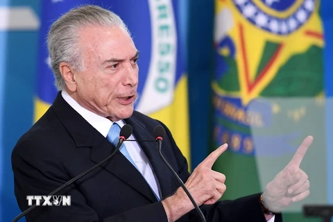 Tổng thống Brazil Michel Temer tại một sự kiện ở Brasilia ngày 31/5. (Nguồn: AFP/TTXVN)