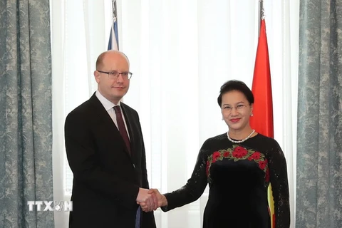 Chủ tịch Quốc hội Nguyễn Thị Kim Ngân hội kiến Thủ tướng Cộng hòa Séc Bohuslav Sobotka trong chuyến thăm chính thức Cộng hòa Séc. (Ảnh: Trọng Đức/TTXVN)