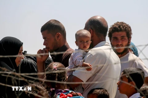 Người dân sơ tán từ Raqa tại một ngôi làng ở mền bắc Syria ngày 3/6. (Nguồn: AFP/TTXVN)