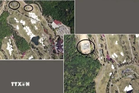 Hình ảnh chụp từ vệ tinh khu vực triển khai hệ thống phòng thủ tên lửa tầm cao giai đoạn cuối ở Seongju ngày 10/5. (Nguồn: Yonhap/TTXVN)