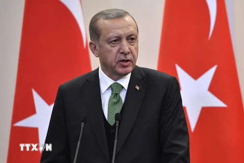 Tổng thống Thổ Nhĩ Kỳ Recep Tayyip Erdogan trong cuộc họp báo ở Sochi, Nga ngày 3/5. (Nguồn: AFP/TTXVN)