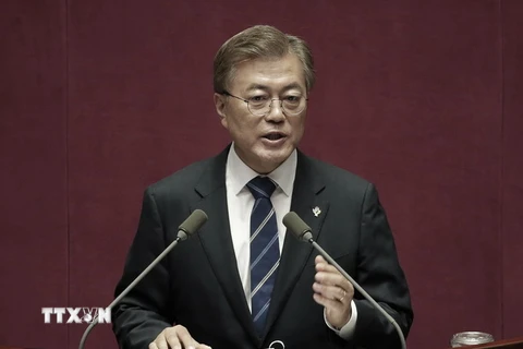 Tổng thống Hàn Quốc Moon Jae-in tại một sự kiện ở Seoul ngày 12/6. (Nguồn: AFP/TTXVN)