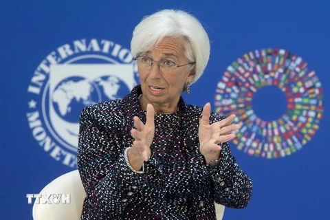 Giám đốc Quỹ Tiền tệ quốc tế Christine Lagarde tại trụ sở ở Washington, DC ngày 19/4. (Nguồn: EPA/TTXVN)