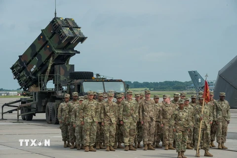 Hệ thống phòng thủ tên lửa Patriot của Mỹ trong cuộc tập trận Tobruq Legacy 2017 tại Siauliai, Litva ngày 11/7. (Nguồn: THX/TTXVN)