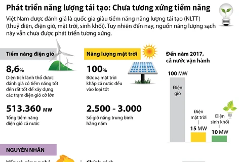 [Infographics] Năng lượng tái tạo vẫn chưa được phát triển tương xứng