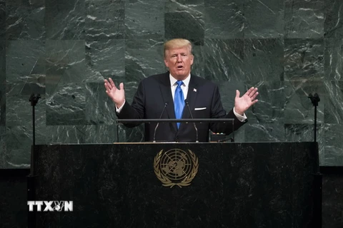 Tổng thống Mỹ Donald Trump phát biểu trước 193 thành viên Đại hội đồng Liên hợp quốc ngày 19/9. (Nguồn: THX/TTXVN)
