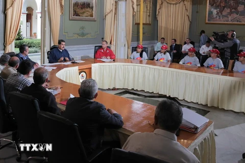 Tổng thống Venezuela Nicolas Maduro trong một cuộc họp tại Caracas ngày 25/8. (Nguồn: AFP/TTXVN)
