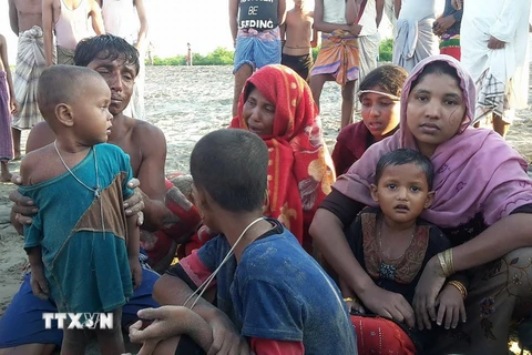 Người tị nạn Hồi giáo Rohingya sống sót sau vụ đắm thuyền ở Teknaf ngày 16/10. (Nguồn: AFP/TTXVN)