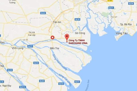 Công ty trách nhiệm hữu hạn Daechang Vina, có trụ sở tại xã Bình Ninh, huyện Chợ Gạo, tỉnh Tiền Giang. (Nguồn: Google Maps