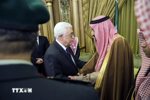 Quốc vương Saudi Arabia Salman bin Abdul Aziz (phải) trong một cuộc gặp với Tổng thống Palestine Mahmoud Abbas. (Nguồn: EPA/TTXVN)