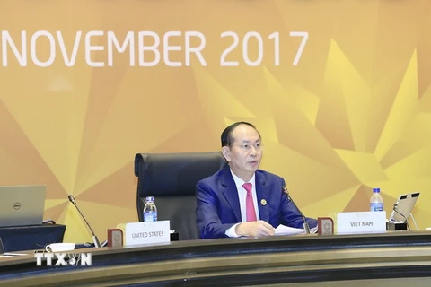 Chủ tịch nước Trần Đại Quang phát biểu bế mạc hội nghị. (Nguồn: TTXVN)