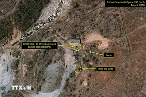 Bãi thử hạt nhân Punggye-ri của Triều Tiên ngày 5/5/2016. (Nguồn: 38 North/TTXVN) 