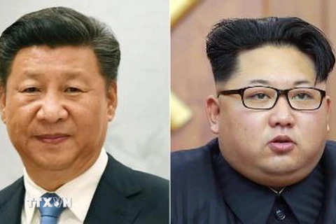 Chủ tịch Trung Quốc Tập Cận Bình (trái) và nhà lãnh đạo Triều Tiên Kim Jong Un (phải). (Nguồn: Kyodo/TTXVN)