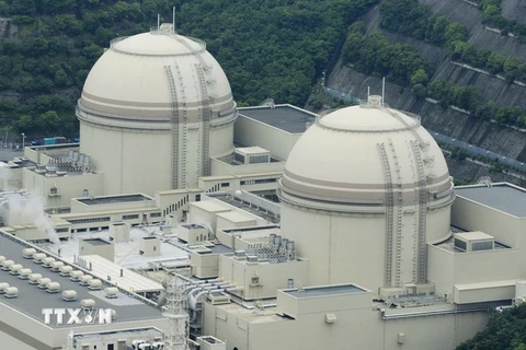 Lò phản ứng số 3 (phải) của nhà máy điện hạt nhân Ohi thuộc Công ty điện lực Kansai ở thị trấn Ohi, quận Fukui, miền Trung Nhật Bản. (Nguồn: Kyodo/TTXVN) 