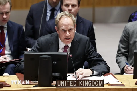 Đại sứ Anh tại Liên hợp quốc Matthew Rycroft trong cuộc họp Hội đồng Bảo an Liên hợp quốc ở New York, Mỹ ngày 8/12. (Nguồn: THX/TTXVN)