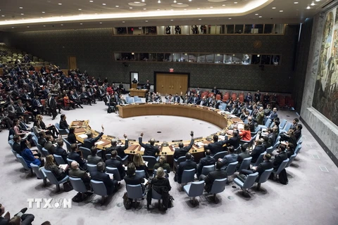 Toàn cảnh một phiên bỏ phiếu của Hội đồng Bảo an Liên hợp quốc về địa vị của Jerusalem tại New York (Mỹ). (Nguồn: THX/TTXVN)