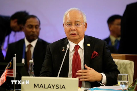 Thủ tướng Malaysia Najib Razak phát biểu tại một hội nghị ở Manila, Philippines ngày 29/4. (Nguồn: AFP/TTXVN)