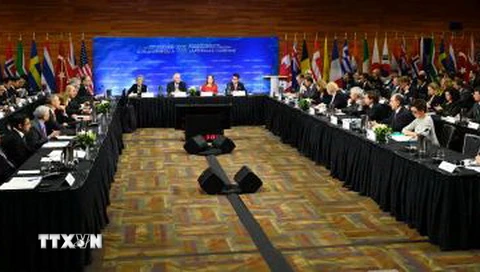 Toàn cảnh Hội nghị Ngoại trưởng về an ninh và ổn định trên Bán đảo Triều Tiên tại Vancouver, Canada ngày 16/1. (Nguồn: Kyodo/TTXVN)