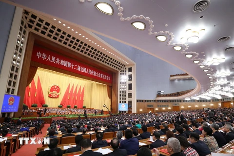 Toàn cảnh phiên bế mạc Kỳ họp lần thứ 5 Đại hội đại biểu Nhân dân toàn quốc Trung Quốc khóa XII tại Bắc Kinh ngày 15/3. (Nguồn: THX/TTXVN)