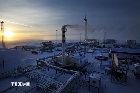 Cơ sở lọc dầu của Tập đoàn Gazprom tại Cape Kamenny ở ngoài khơi vùng Vịnh Ob thuộc Khu tự trị Yamalo-Nenets, cách thị trấn Nadym (miền bắc Nga) 250km về phía Bắc. (Nguồn: AFP/TTXVN)