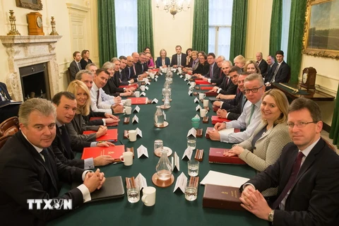 Thủ tướng Anh Theresa May (thứ 7, trái) và Chủ tịch đảng Bảo thủ Brandon Lewis (trái) tại cuộc họp nội các ở London ngày 9/1. (Nguồn: AFP/TTXVN)