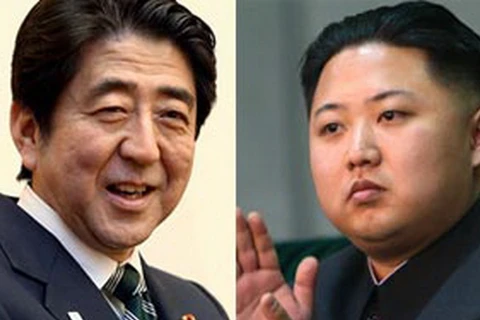Nhà lãnh đạo Triều Tiên Kim Jong-un và Thủ tướng Nhật Bản Shinzo Abe. (Nguồn: goldsea.com)