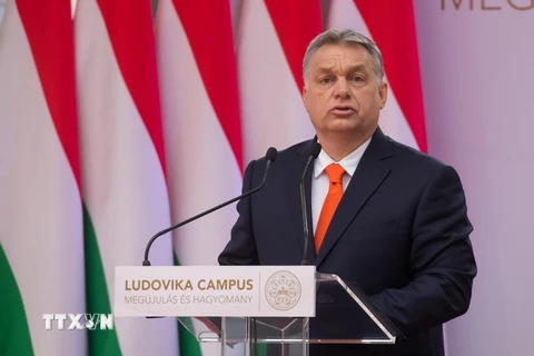 Thủ tướng Hungary Viktor Orban phát biểu tại Budapest ngày 4/4. (Nguồn: THX/TTXVN) 