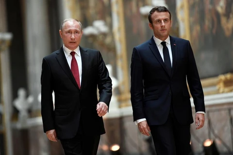 Tổng thống Pháp Emmanuel Macron (phải) và người đồng cấp Nga Vladimir Putin. (Nguồn: Reuters)
