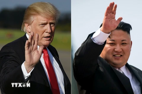 Tổng thống Donald Trump (trái) với nhà lãnh đạo Triều Tiên Kim Jong-un (phải). (Nguồn: AFP/TTXVN)