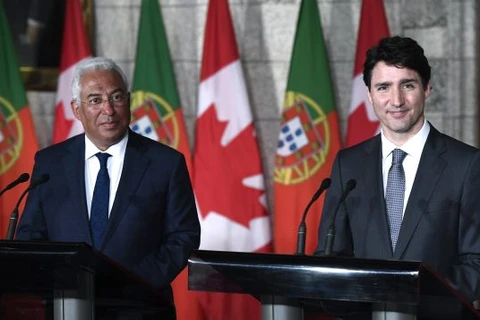 Thủ tướng Canada Justin Trudeau (phải) hội đàm với người đồng cấp Bồ Đào Nha Antonio Costa. (Nguồn: The Canadian Press)