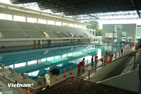 Khu Thi đấu thể thao dưới nước trong quần thể sân vận động Bung Karno ở Jakarta. (Ảnh: Đỗ Quyên/Vietnam+)