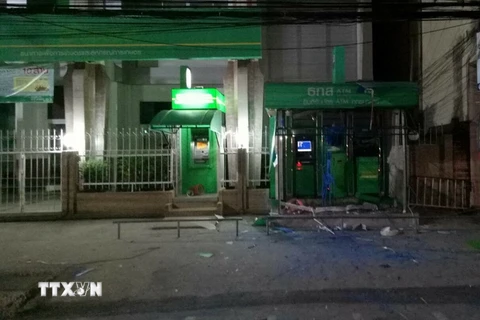 Một máy ATM bị phá hủy trong vụ đánh bom ở tỉnh Pattani ngày 20/5. (Nguồn: THX/TTXVN)