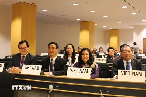 Đoàn đại biểu Việt Nam tham dự hội nghị. (Ảnh: Hoàng Hoa/TTXVN)