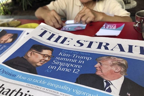 Báo Singapore đưa tin về cuộc gặp thượng đỉnh Mỹ-Triều. (Nguồn: AP)