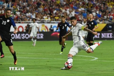 Tiền vệ Colombia James Rodriguez (số 10). (Nguồn: AFP/TTXVN)