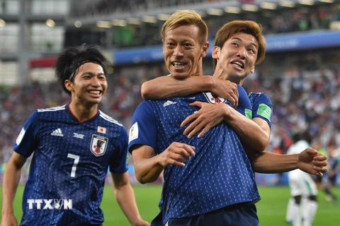 Cầu thủ Keisuke Honda của Nhật Bản mừng bàn thắng trong trận đấu với Senegal ở bảng H World Cup 2018 diễn ra ở Yekaterinburg, Nga ngày 24/6. (Nguồn: THX/TTXVN)